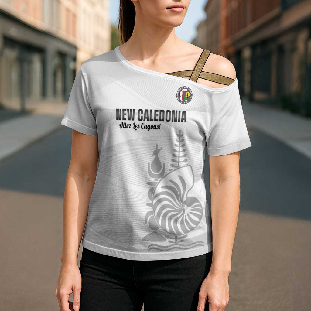 Custom New Caledonia Football Cross Shoulder Shirt Allez Les Cagous White Version - Polynesian Pride