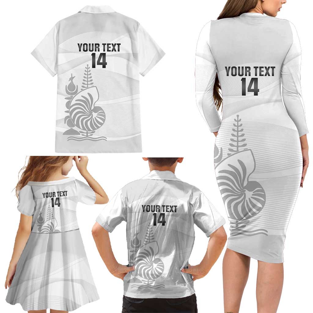 Custom New Caledonia Football Family Matching Long Sleeve Bodycon Dress and Hawaiian Shirt Allez Les Cagous White Version - Polynesian Pride