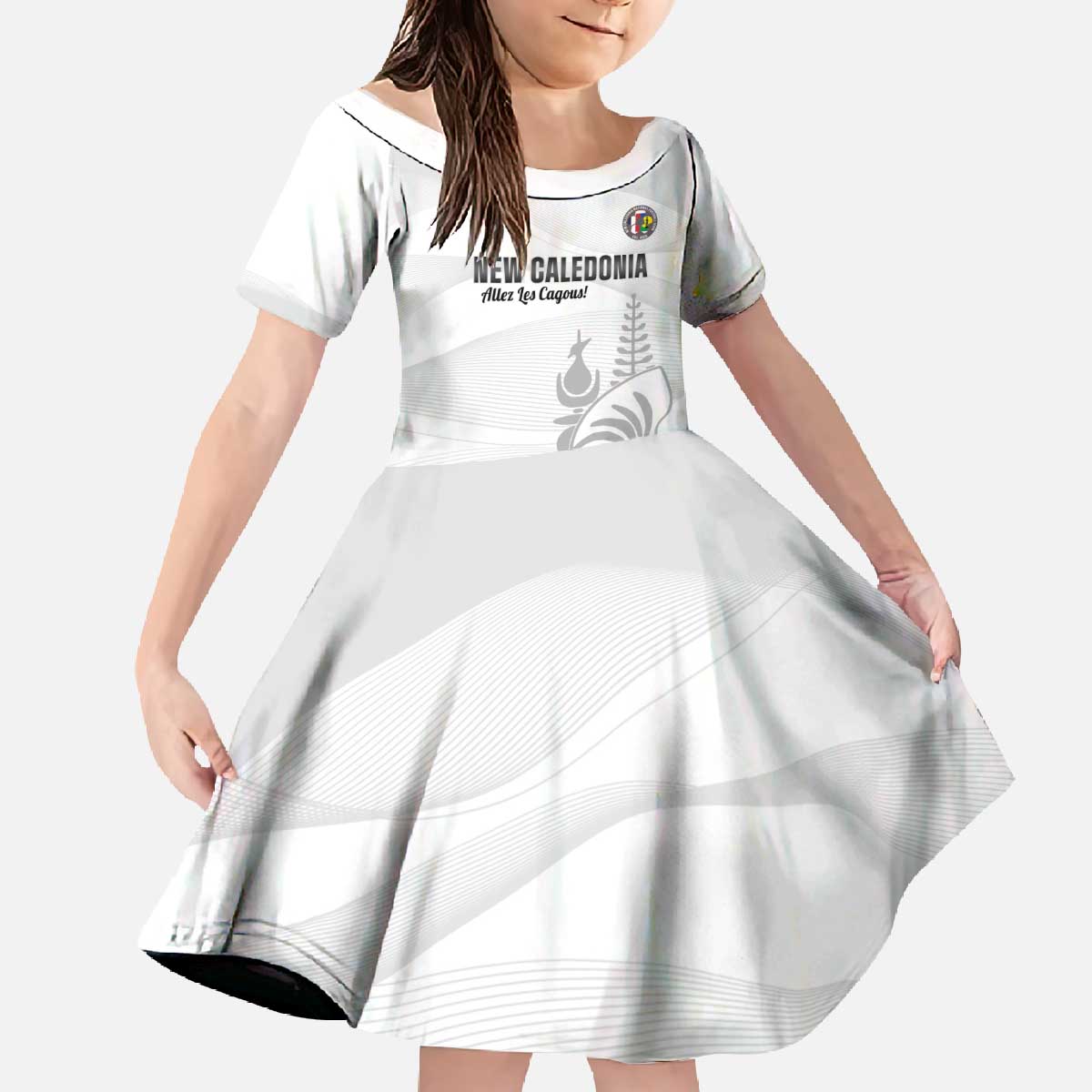 Custom New Caledonia Football Family Matching Off The Shoulder Long Sleeve Dress and Hawaiian Shirt Allez Les Cagous White Version - Polynesian Pride
