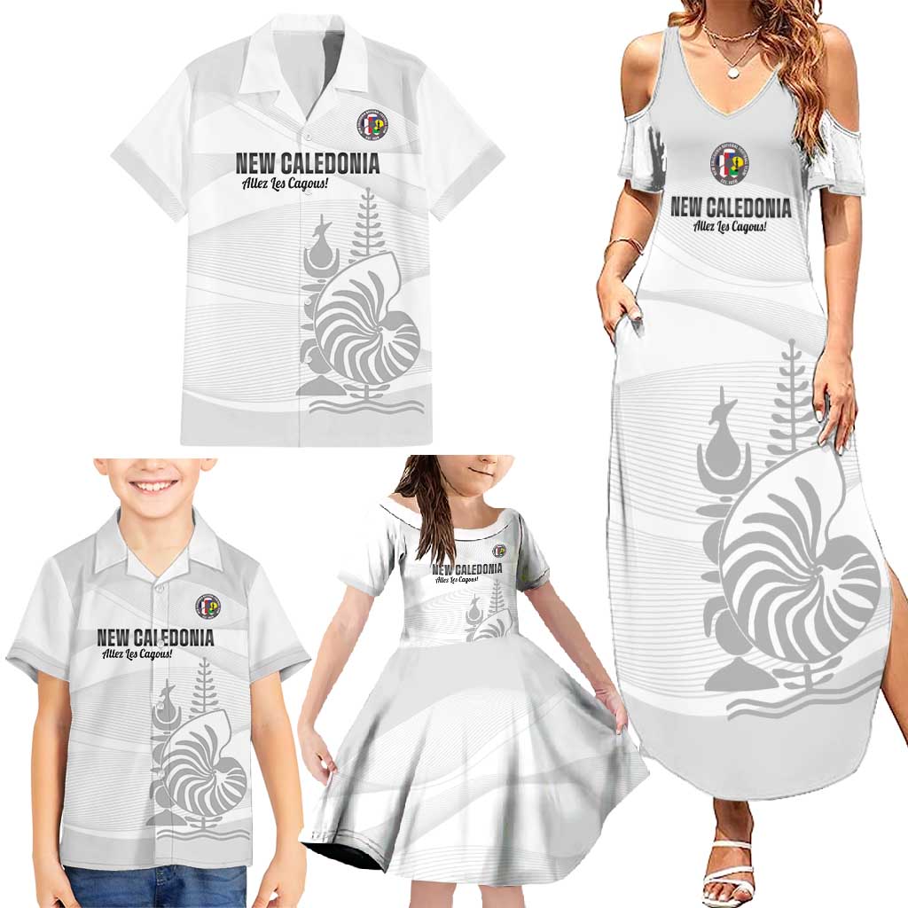 Custom New Caledonia Football Family Matching Summer Maxi Dress and Hawaiian Shirt Allez Les Cagous White Version - Polynesian Pride