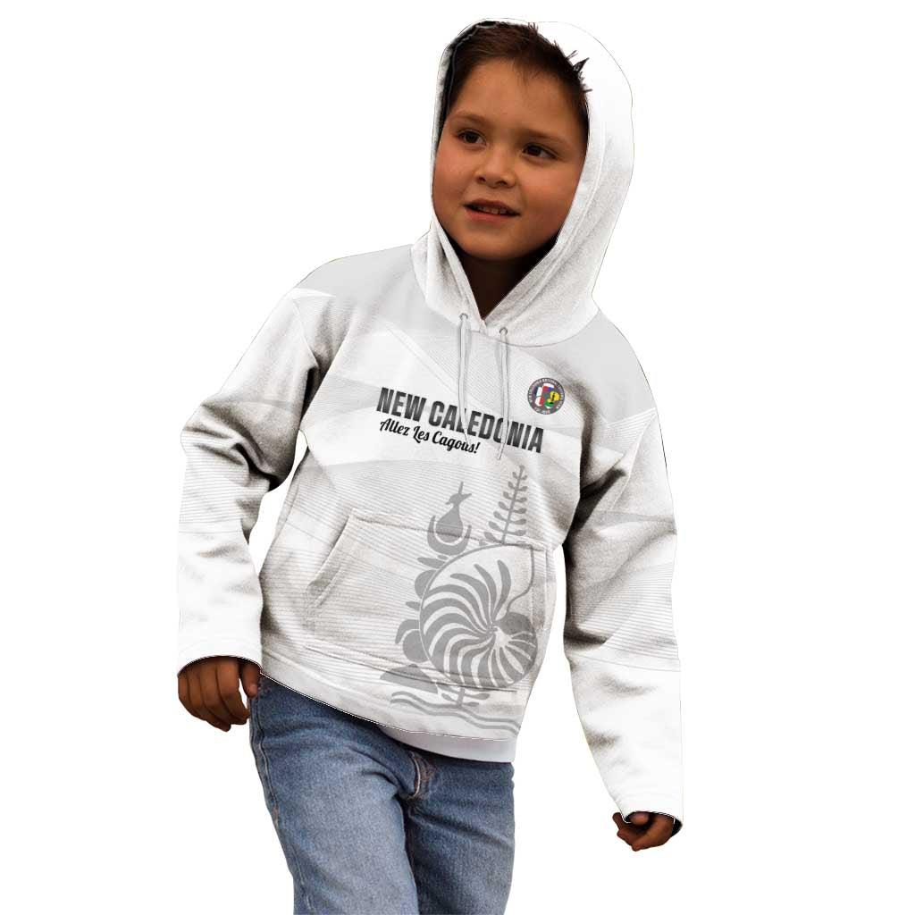 Custom New Caledonia Football Kid Hoodie Allez Les Cagous White Version - Polynesian Pride