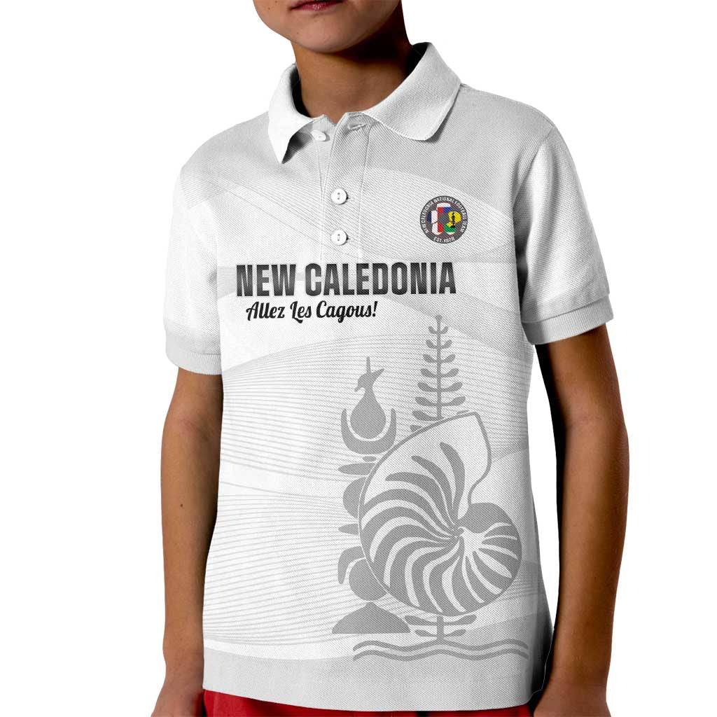 Custom New Caledonia Football Kid Polo Shirt Allez Les Cagous White Version - Polynesian Pride