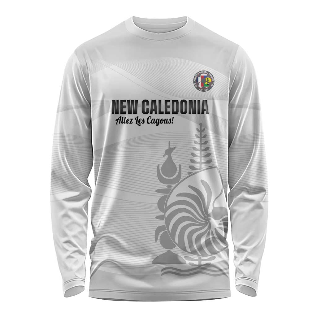 Custom New Caledonia Football Long Sleeve Shirt Allez Les Cagous White Version - Polynesian Pride
