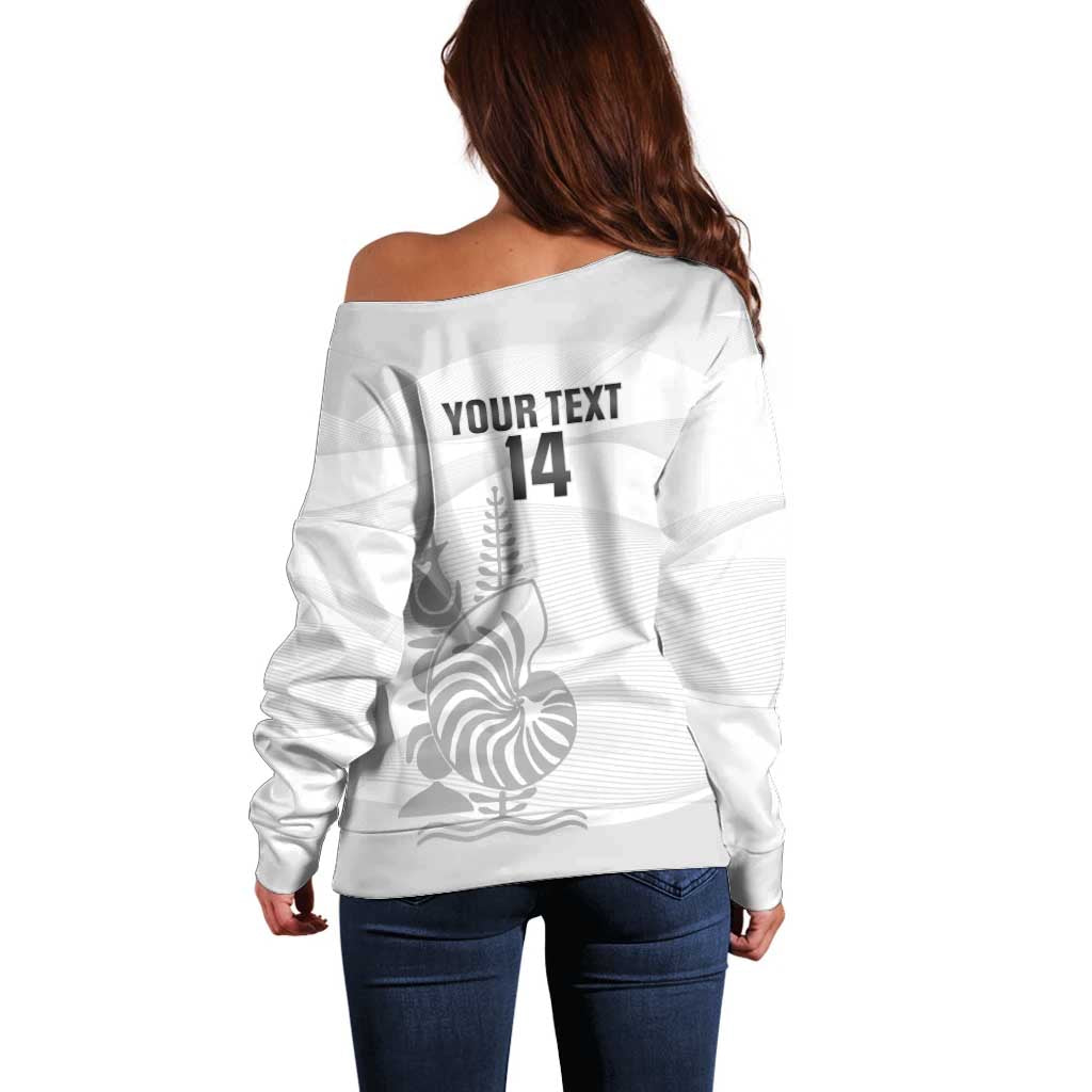 Custom New Caledonia Football Off Shoulder Sweater Allez Les Cagous White Version - Polynesian Pride