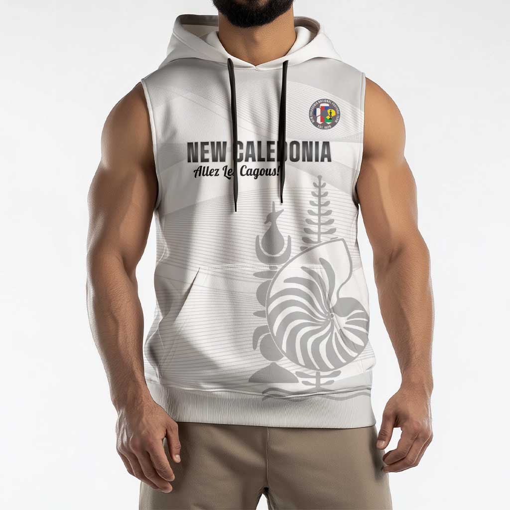 Custom New Caledonia Football Sleeveless Hoodie Allez Les Cagous White Version - Polynesian Pride