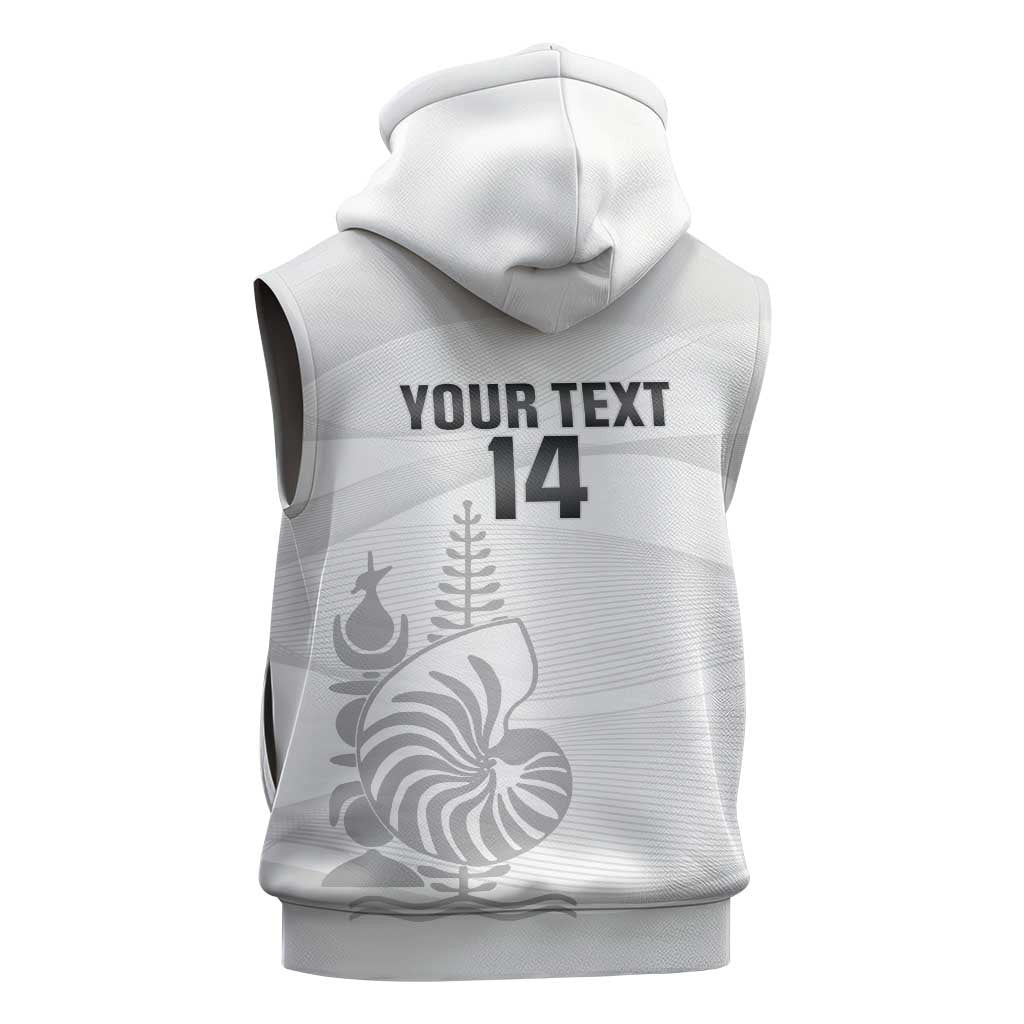 Custom New Caledonia Football Sleeveless Zip Hoodie Allez Les Cagous White Version - Polynesian Pride