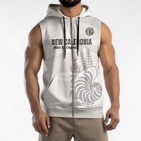 Custom New Caledonia Football Sleeveless Zip Hoodie Allez Les Cagous White Version - Polynesian Pride