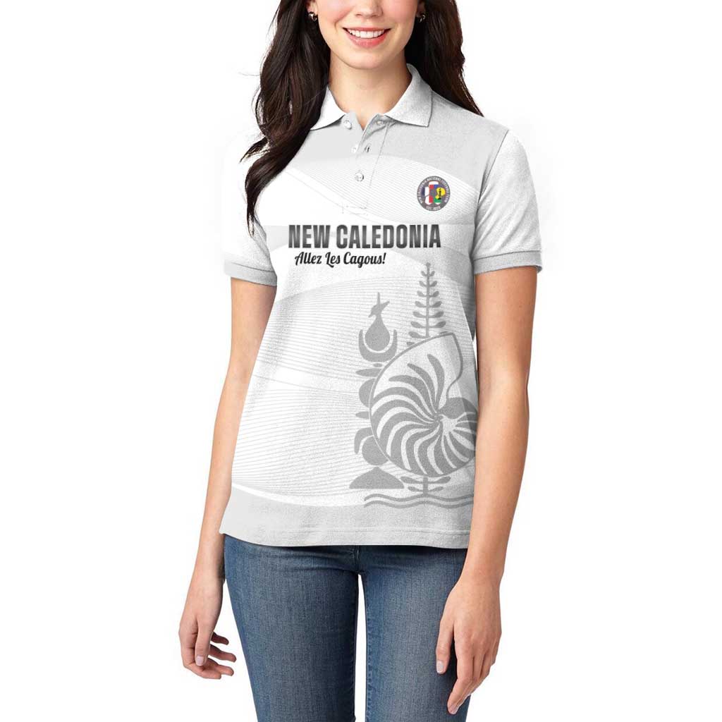 Custom New Caledonia Football Women Polo Shirt Allez Les Cagous White Version - Polynesian Pride