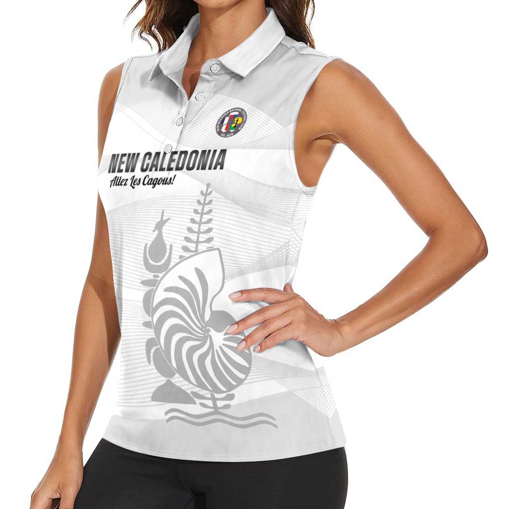 Custom New Caledonia Football Women Sleeveless Polo Shirt Allez Les Cagous White Version - Polynesian Pride