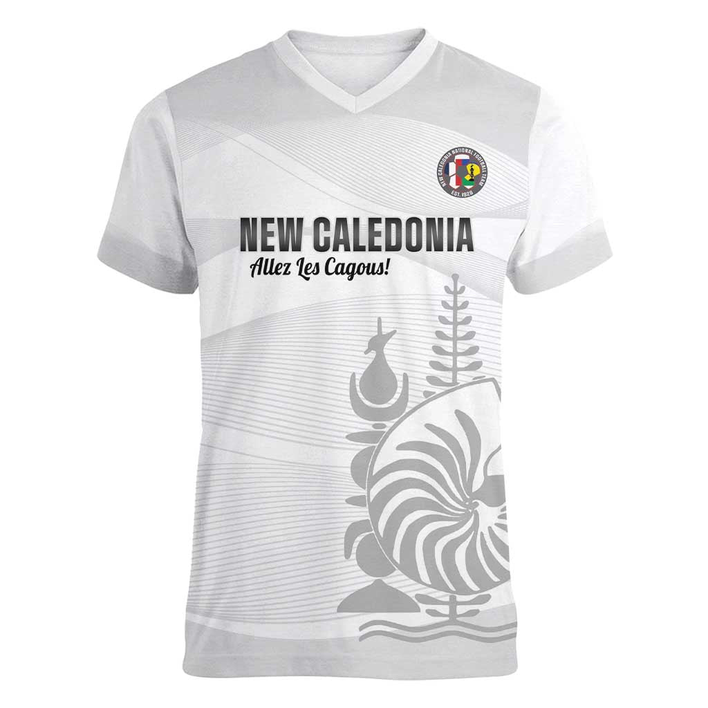 Custom New Caledonia Football Women V-Neck T-Shirt Allez Les Cagous White Version - Polynesian Pride
