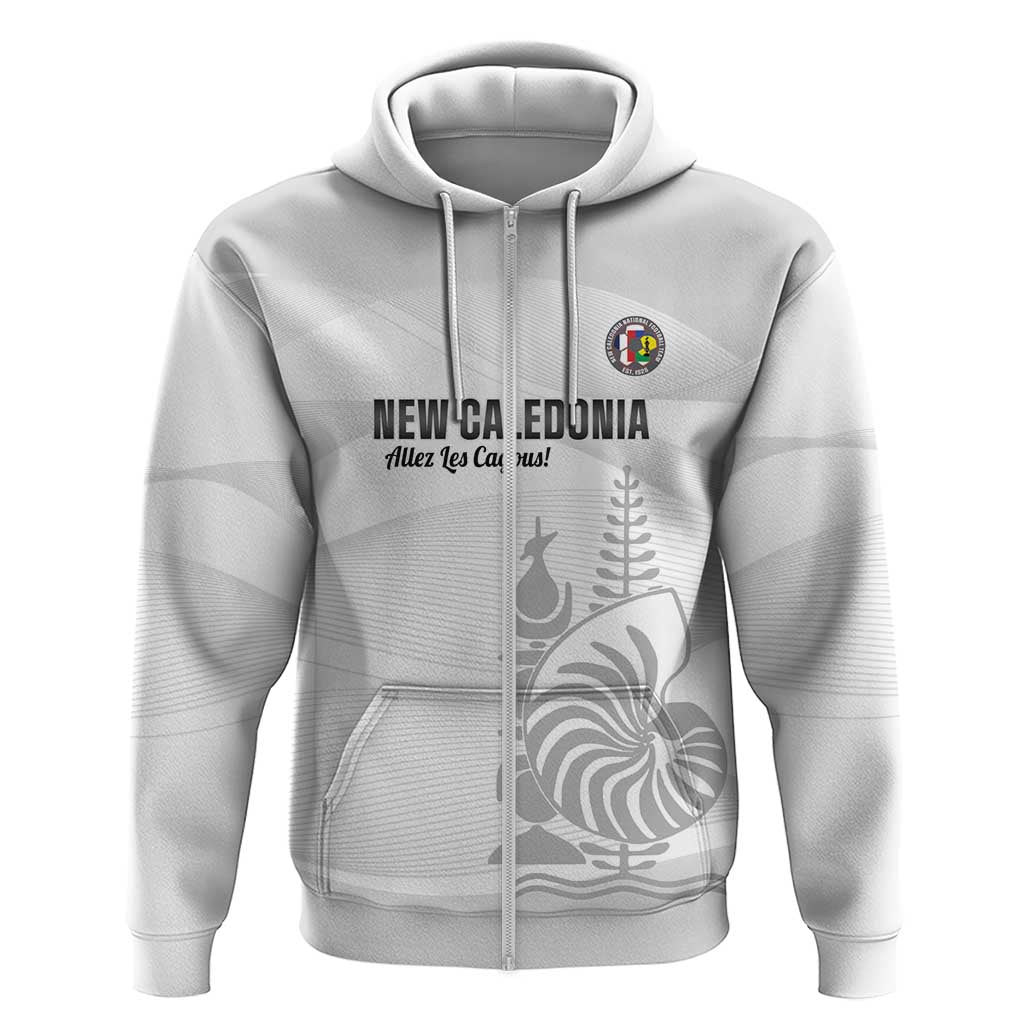 Custom New Caledonia Football Zip Hoodie Allez Les Cagous White Version - Polynesian Pride