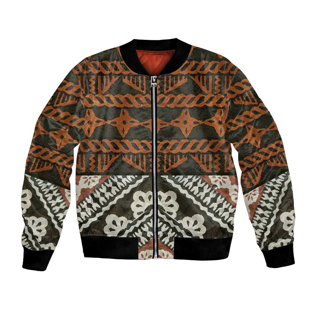 Bula Fiji Tapa Bomber Jacket Fijian Masi Vintage Vibes - Polynesian Pride