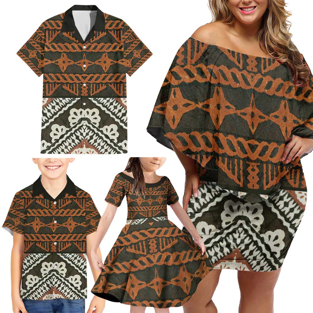 Bula Fiji Tapa Family Matching Off Shoulder Short Dress and Hawaiian Shirt Fijian Masi Vintage Vibes - Polynesian Pride
