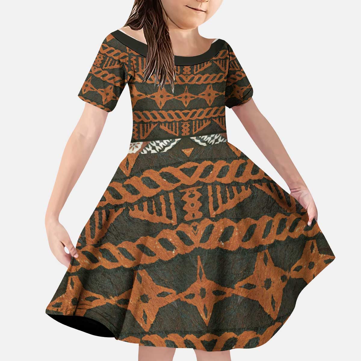 Bula Fiji Tapa Kid Short Sleeve Dress Fijian Masi Vintage Vibes - Polynesian Pride