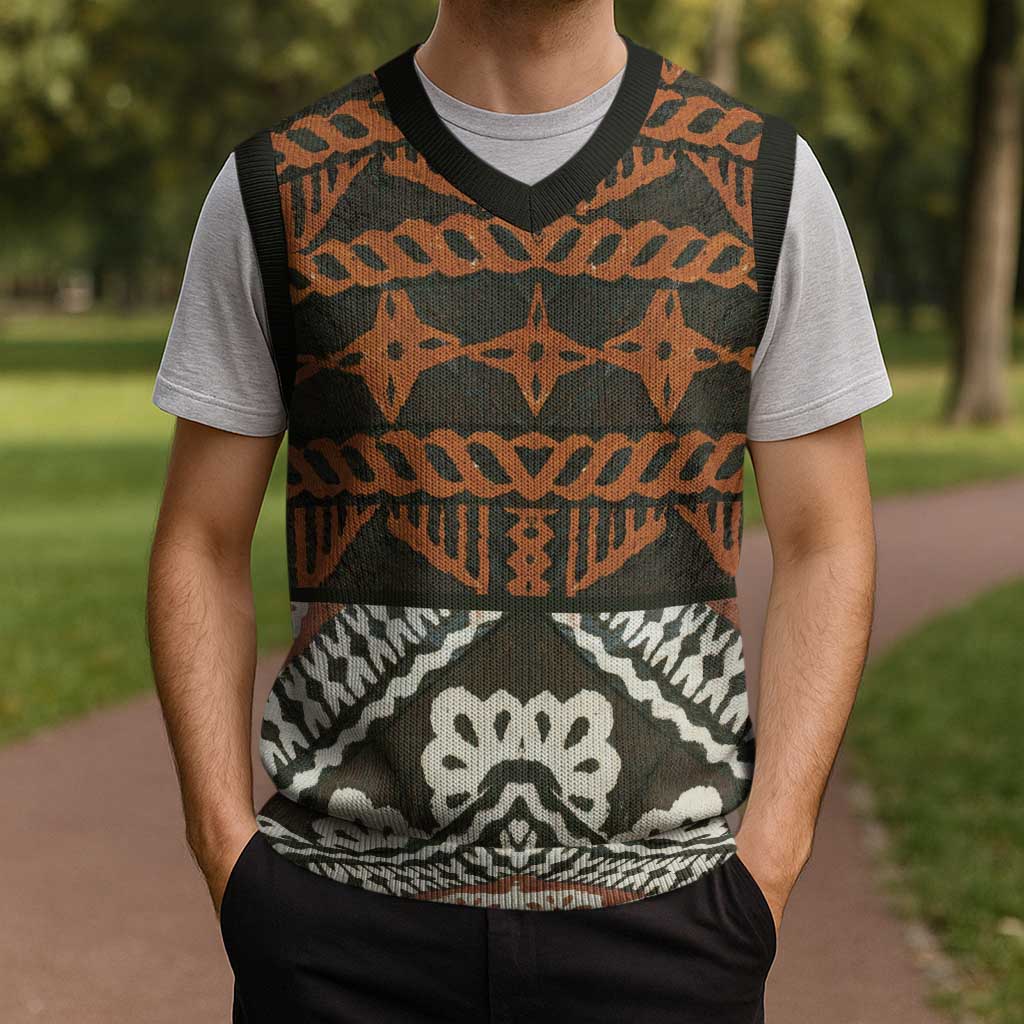 Bula Fiji Tapa Christmas Knitted V-Neck Vest Fijian Masi Vintage Vibes - Polynesian Pride