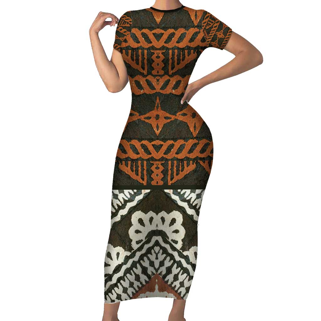 Bula Fiji Tapa Short Sleeve Bodycon Dress Fijian Masi Vintage Vibes - Polynesian Pride