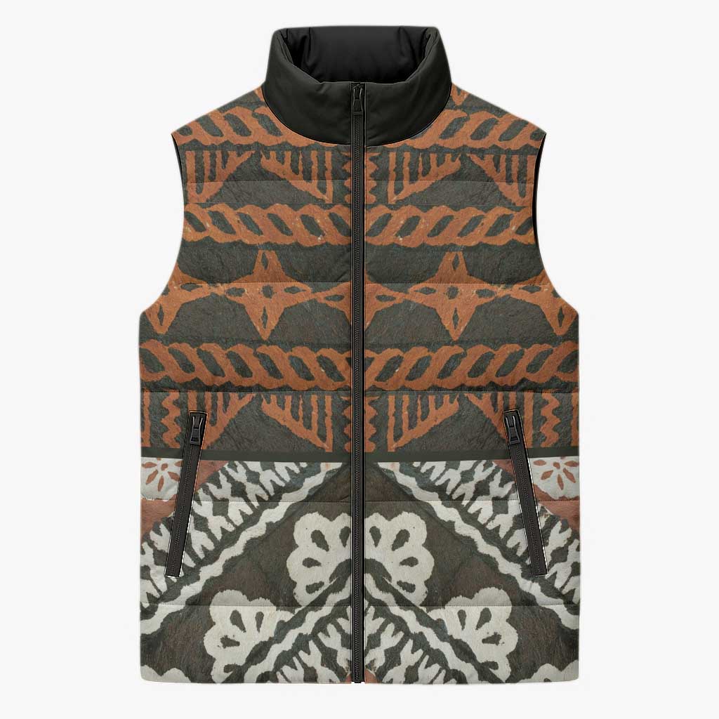 Bula Fiji Tapa Sleeveless Puffer Jacket Fijian Masi Vintage Vibes - Polynesian Pride