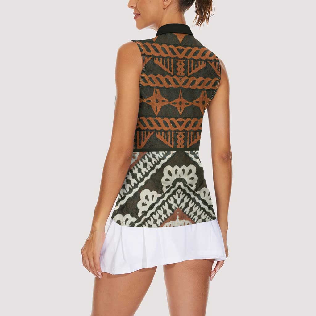Bula Fiji Tapa Women Sleeveless Polo Shirt Fijian Masi Vintage Vibes - Polynesian Pride