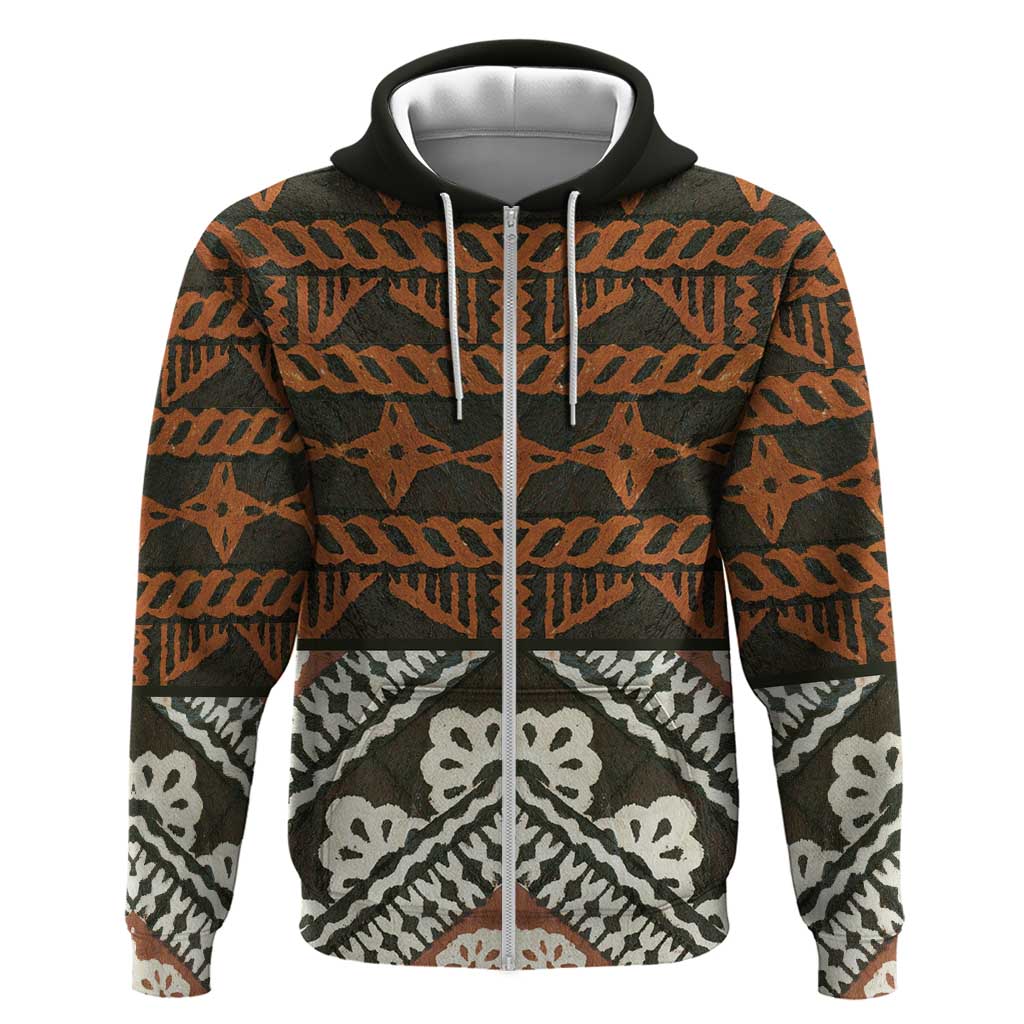 Bula Fiji Tapa Zip Hoodie Fijian Masi Vintage Vibes - Polynesian Pride