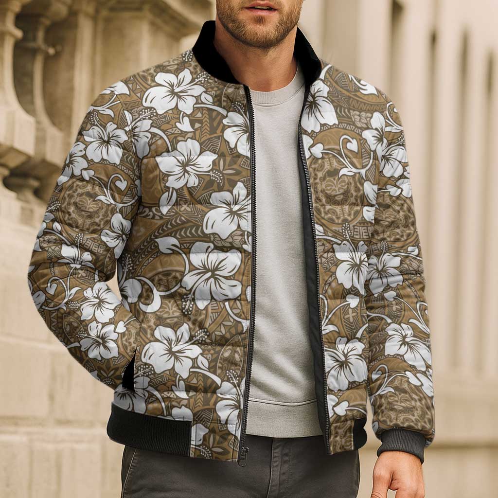 Kuvui Bula Fiji Bomber Puffer Jacket Fijian Tapa Seamless Hibiscus - Polynesian Pride