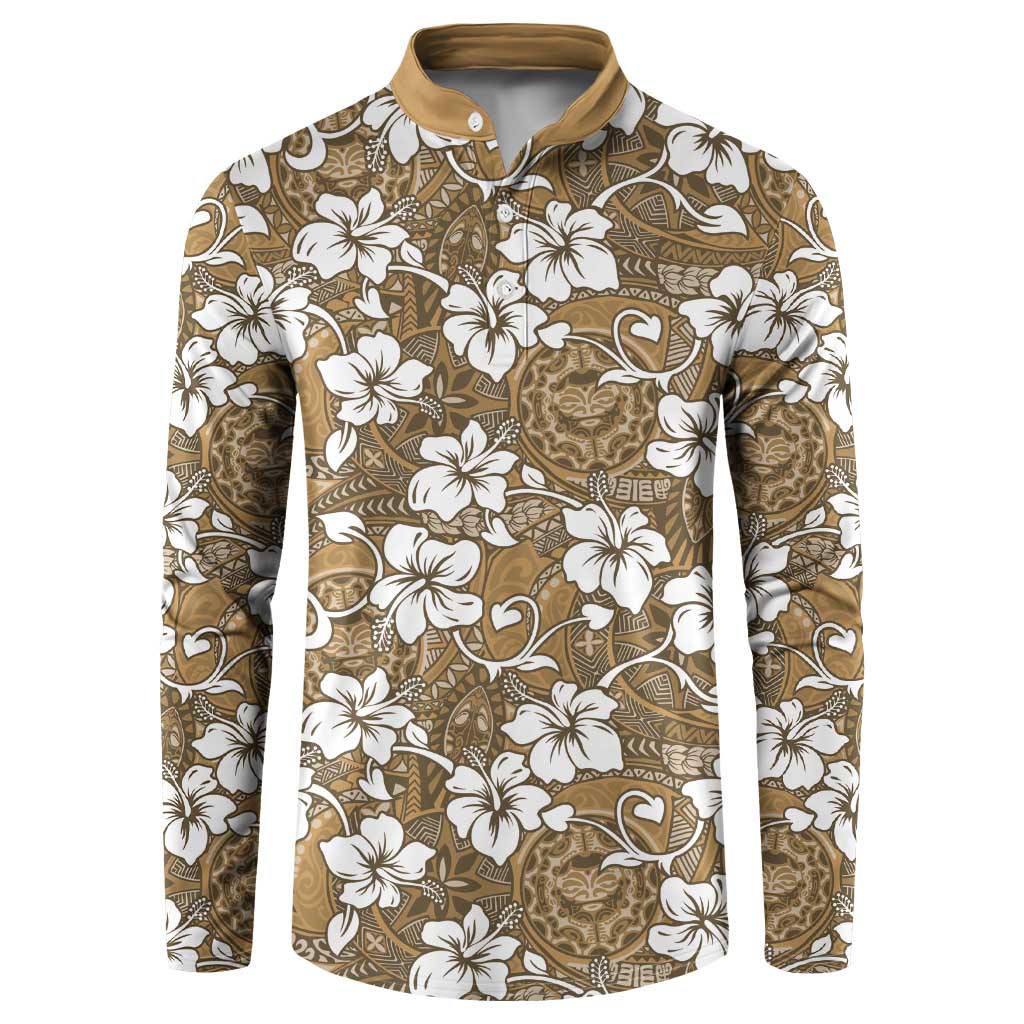 Kuvui Bula Fiji Button Sweatshirt Fijian Tapa Seamless Hibiscus - Polynesian Pride