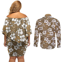 Kuvui Bula Fiji Couples Matching Off Shoulder Short Dress and Long Sleeve Button Shirt Fijian Tapa Seamless Hibiscus LT14 - Polynesian Pride