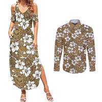 Kuvui Bula Fiji Couples Matching Summer Maxi Dress and Long Sleeve Button Shirt Fijian Tapa Seamless Hibiscus - Polynesian Pride