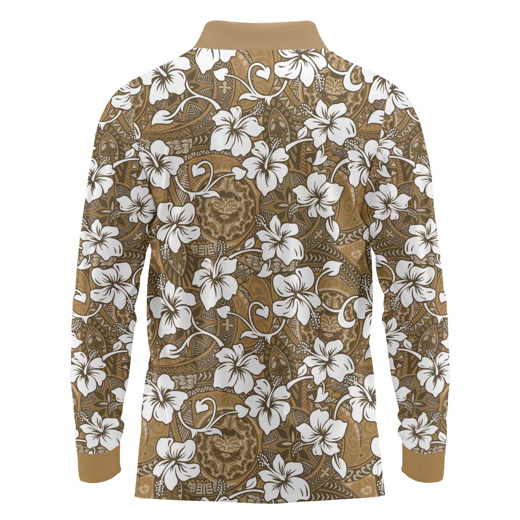 Kuvui Bula Fiji Long Sleeve Polo Shirt Fijian Tapa Seamless Hibiscus - Polynesian Pride