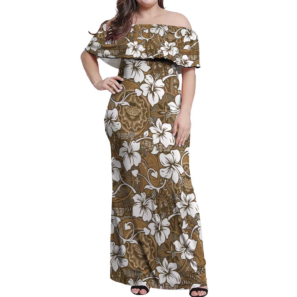Kuvui Bula Fiji Off Shoulder Maxi Dress Fijian Tapa Seamless Hibiscus - Polynesian Pride