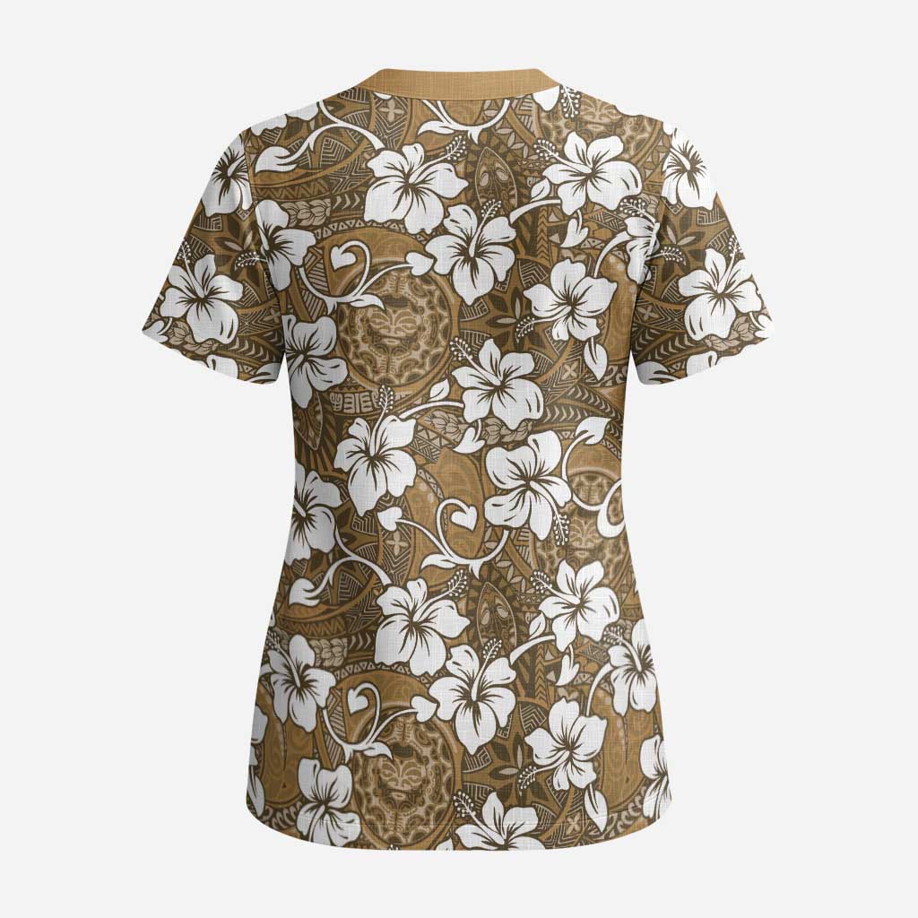 Kuvui Bula Fiji Scrub Top Fijian Tapa Seamless Hibiscus - Polynesian Pride