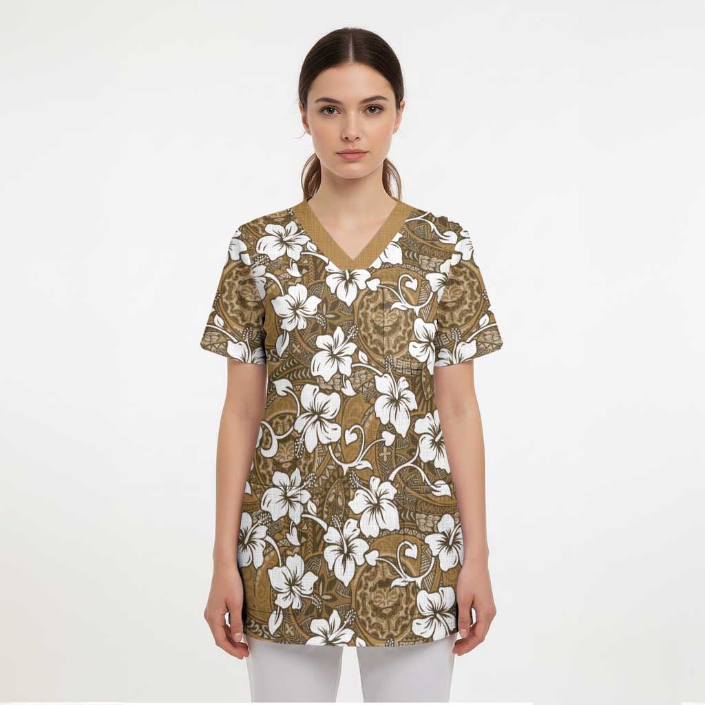 Kuvui Bula Fiji Scrub Top Fijian Tapa Seamless Hibiscus - Polynesian Pride