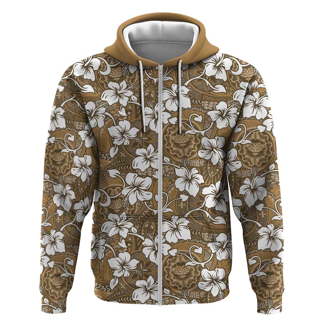 Kuvui Bula Fiji Zip Hoodie Fijian Tapa Seamless Hibiscus - Polynesian Pride