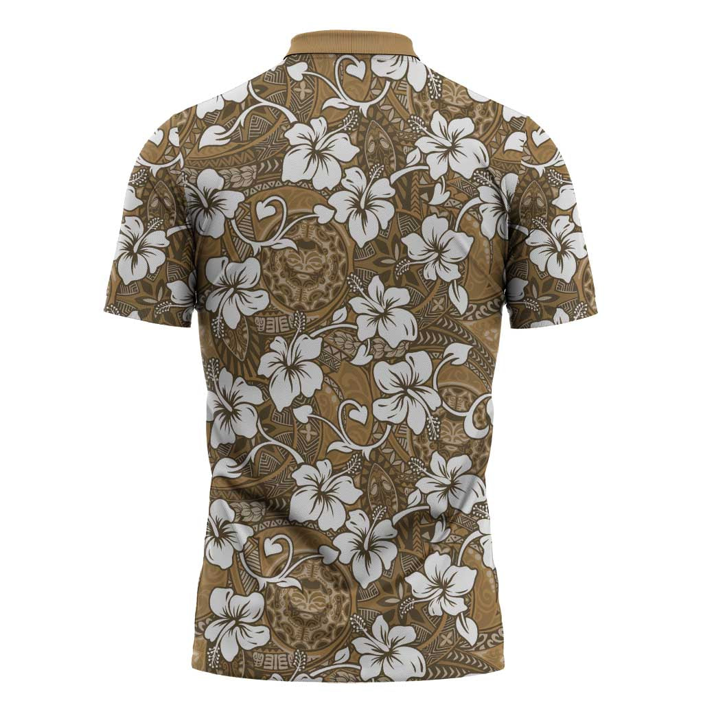 Kuvui Bula Fiji Zipper Polo Shirt Fijian Tapa Seamless Hibiscus - Polynesian Pride