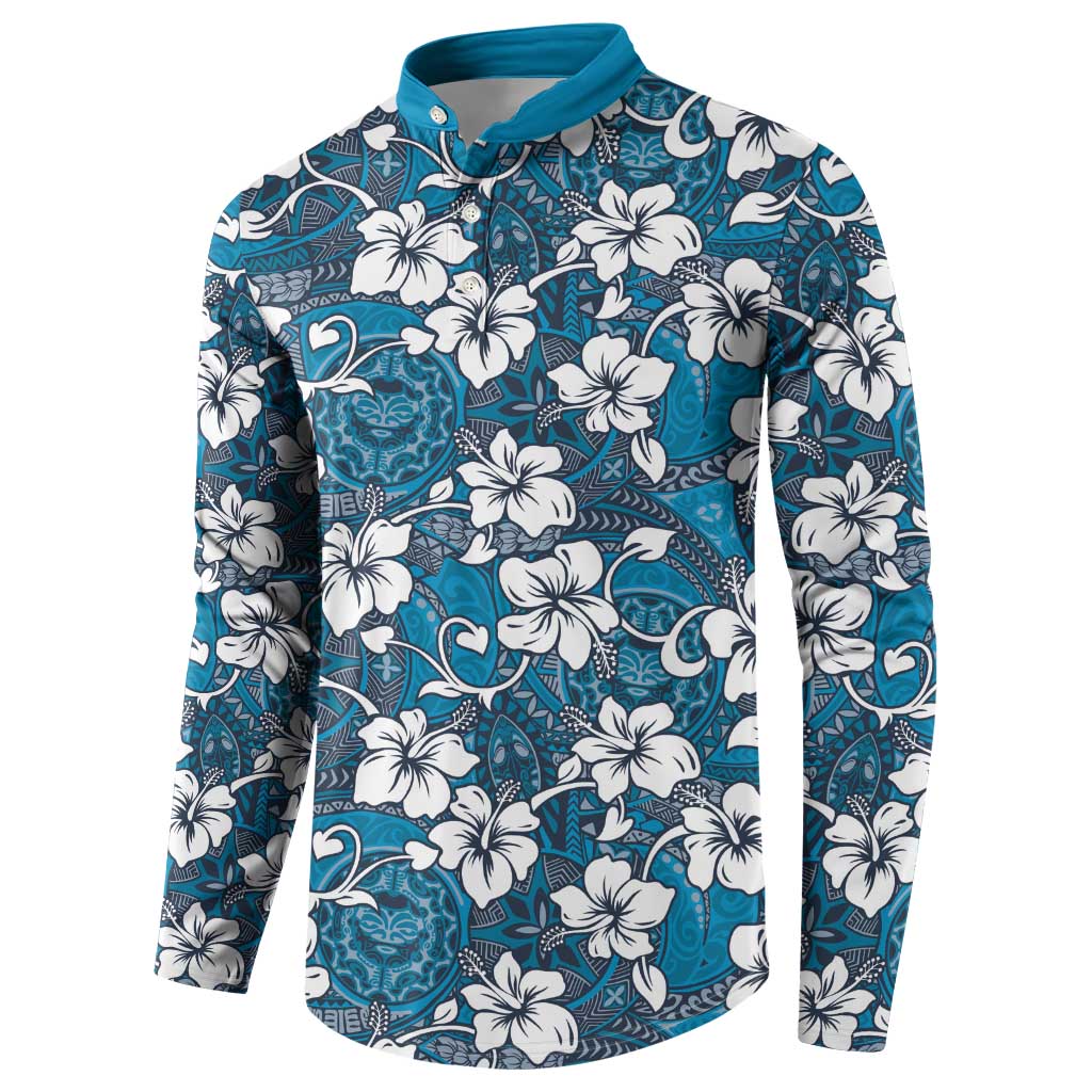 Karakarawa Bula Fiji Button Sweatshirt Fijian Tapa Seamless Hibiscus - Polynesian Pride