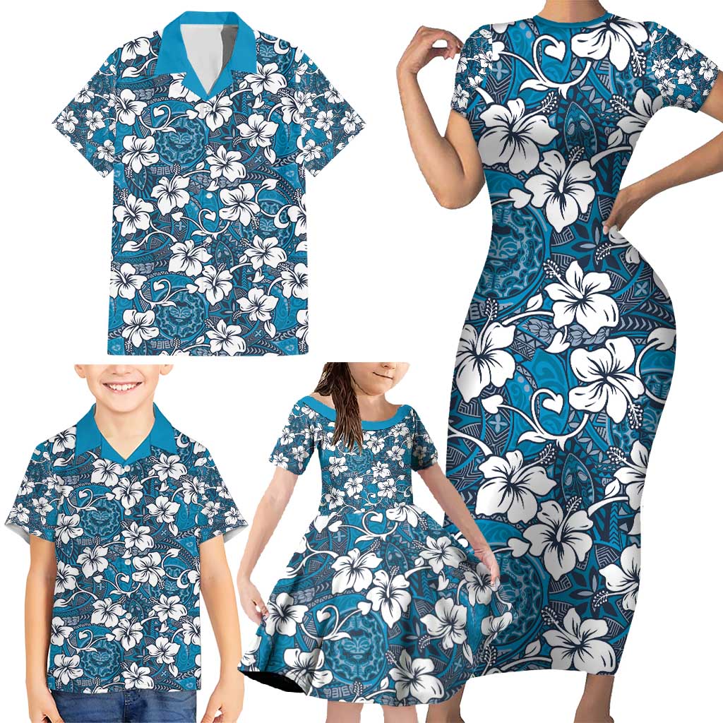 Karakarawa Bula Fiji Family Matching Short Sleeve Bodycon Dress and Hawaiian Shirt Fijian Tapa Seamless Hibiscus - Polynesian Pride