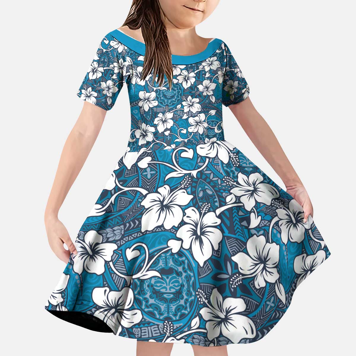 Karakarawa Bula Fiji Kid Short Sleeve Dress Fijian Tapa Seamless Hibiscus - Polynesian Pride