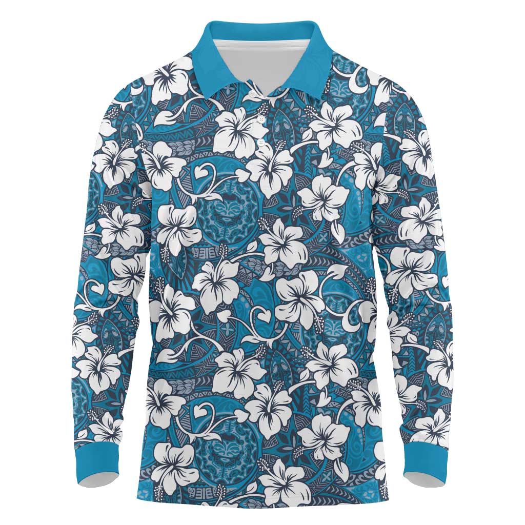 Karakarawa Bula Fiji Long Sleeve Polo Shirt Fijian Tapa Seamless Hibiscus - Polynesian Pride