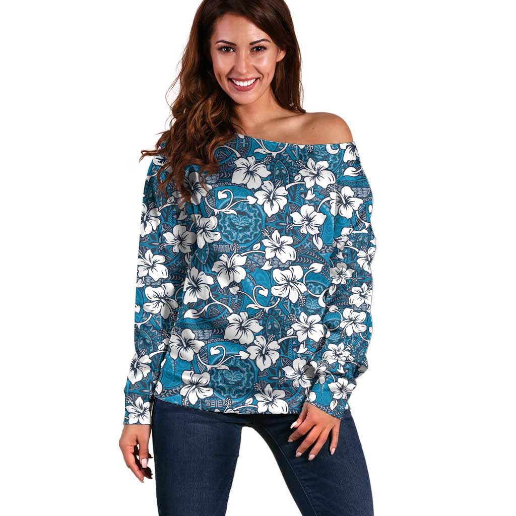 Karakarawa Bula Fiji Off Shoulder Sweater Fijian Tapa Seamless Hibiscus - Polynesian Pride