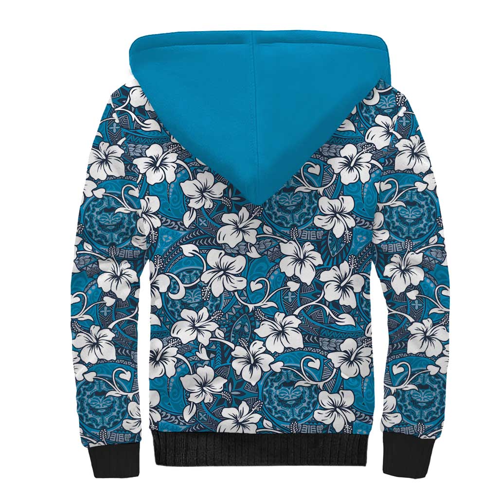 Karakarawa Bula Fiji Sherpa Hoodie Fijian Tapa Seamless Hibiscus - Polynesian Pride