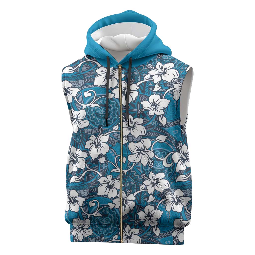 Karakarawa Bula Fiji Sleeveless Zip Hoodie Fijian Tapa Seamless Hibiscus - Polynesian Pride