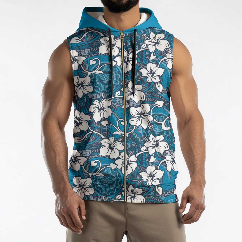Karakarawa Bula Fiji Sleeveless Zip Hoodie Fijian Tapa Seamless Hibiscus - Polynesian Pride