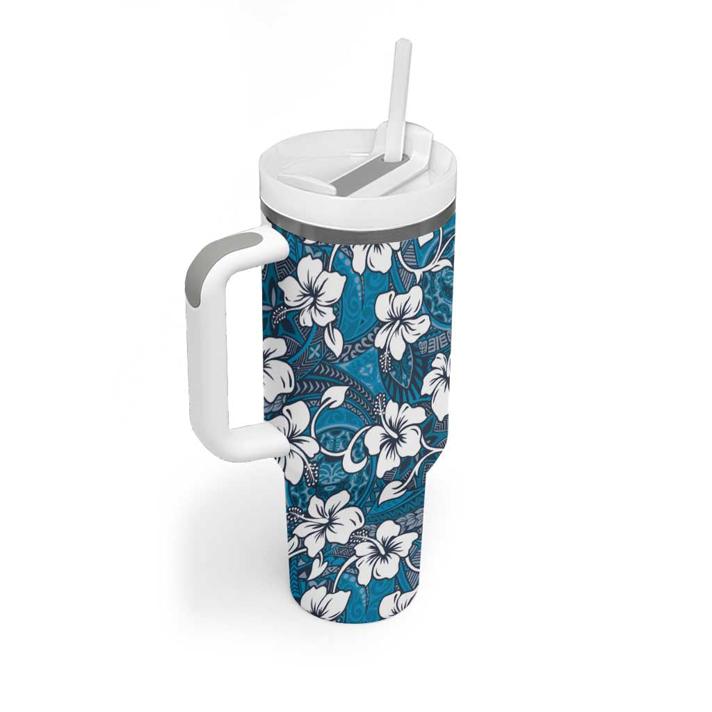 Karakarawa Bula Fiji Tumbler With Handle Fijian Tapa Seamless Hibiscus - Polynesian Pride