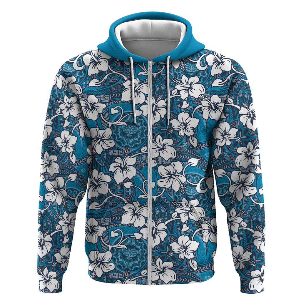 Karakarawa Bula Fiji Zip Hoodie Fijian Tapa Seamless Hibiscus - Polynesian Pride