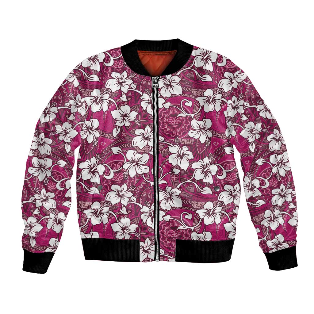Piqi Bula Fiji Bomber Jacket Fijian Tapa Seamless Hibiscus - Polynesian Pride