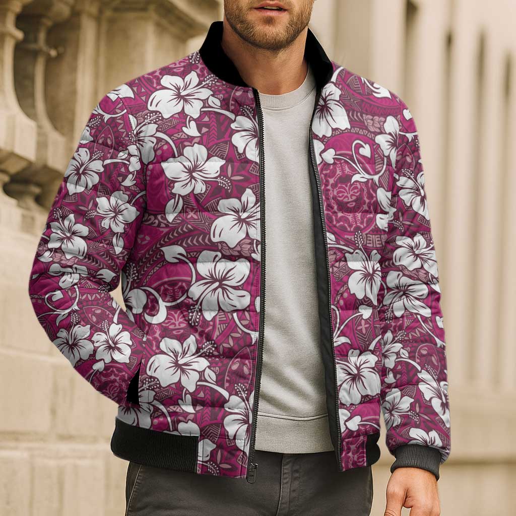 Piqi Bula Fiji Bomber Puffer Jacket Fijian Tapa Seamless Hibiscus - Polynesian Pride