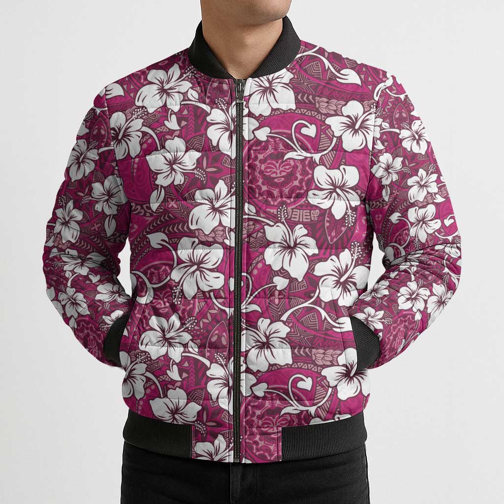 Piqi Bula Fiji Bomber Puffer Jacket Fijian Tapa Seamless Hibiscus - Polynesian Pride