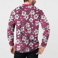 Piqi Bula Fiji Button Sweatshirt Fijian Tapa Seamless Hibiscus - Polynesian Pride