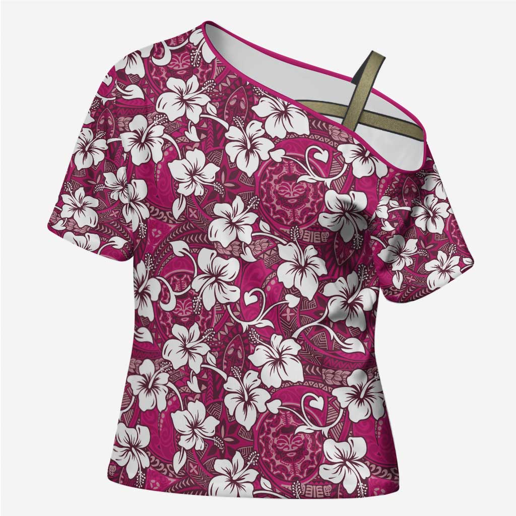 Piqi Bula Fiji Cross Shoulder Shirt Fijian Tapa Seamless Hibiscus - Polynesian Pride