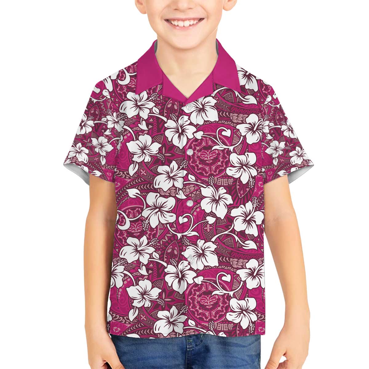 Piqi Bula Fiji Family Matching Off The Shoulder Long Sleeve Dress and Hawaiian Shirt Fijian Tapa Seamless Hibiscus - Polynesian Pride