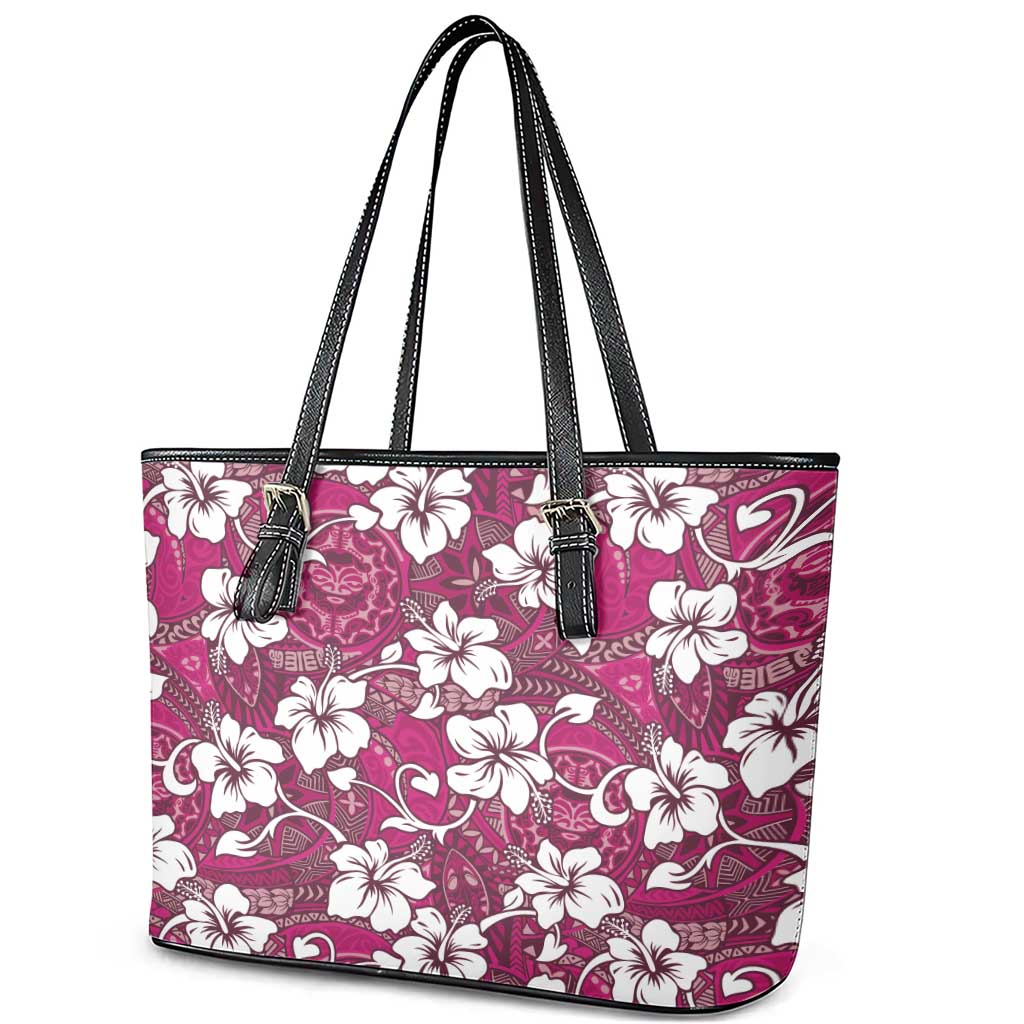 Piqi Bula Fiji Leather Tote Bag Fijian Tapa Seamless Hibiscus - Polynesian Pride